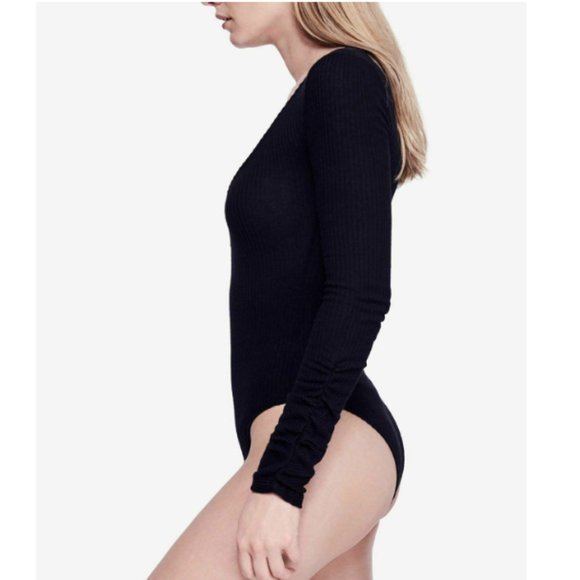 Free People Cozy Up With Me Ruched Bodysuit Black - Picture 3 of 3